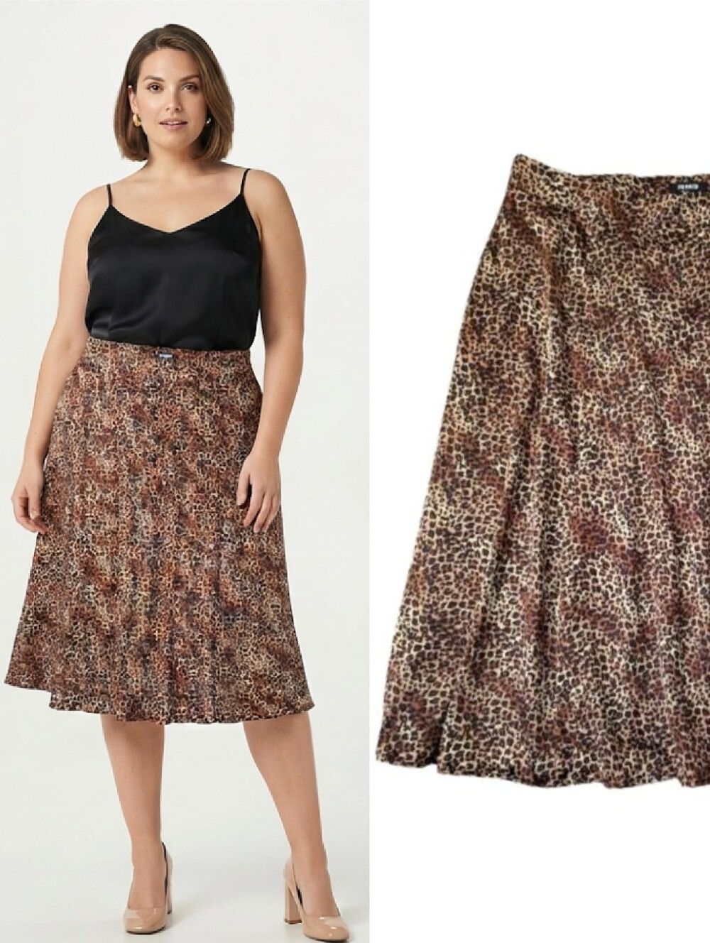 Torrid Cheetah Animal Print Pull On Satin Midi Skirt Plus 1X Boho‎ Grunge Office